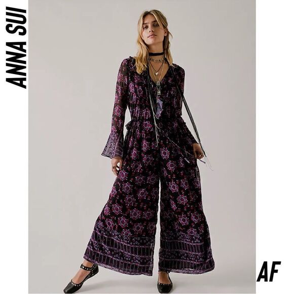FREE PEOPLE BY ANNA SUI THE CASSIEL PRINT JUMPSUIT IN BLACK COMBO NWT - Picture 3 of 12